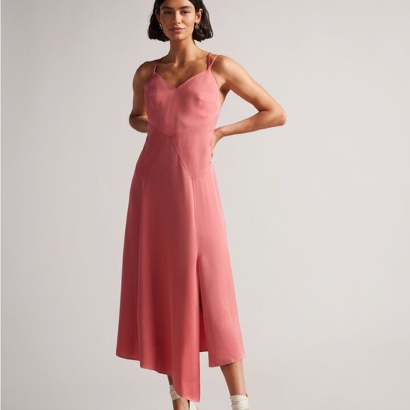 Ted Baker Pink Asymmetrical Panelled Midi Slip Dress Size 1 - Picture 1 of 6